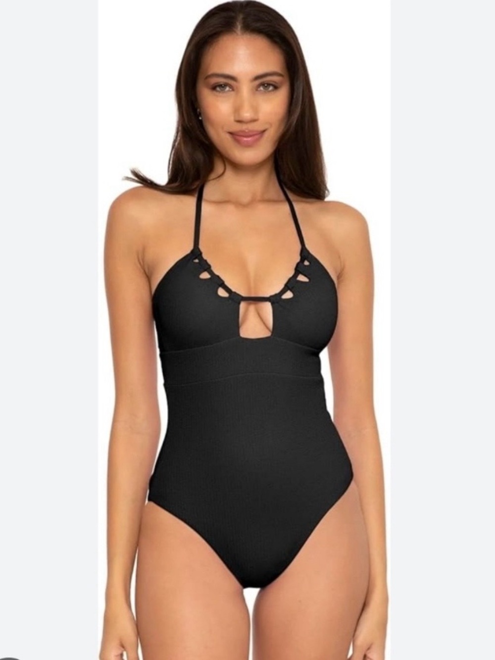 BECCA Black Halter One-Piece Swimsuit with Keyhole Detail